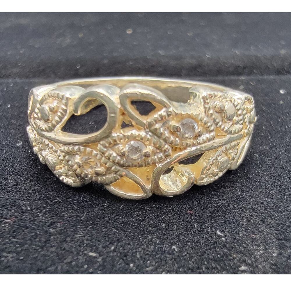 Vintage Sterling Silver Scroll Eternity W/ Stones Ring Size 8